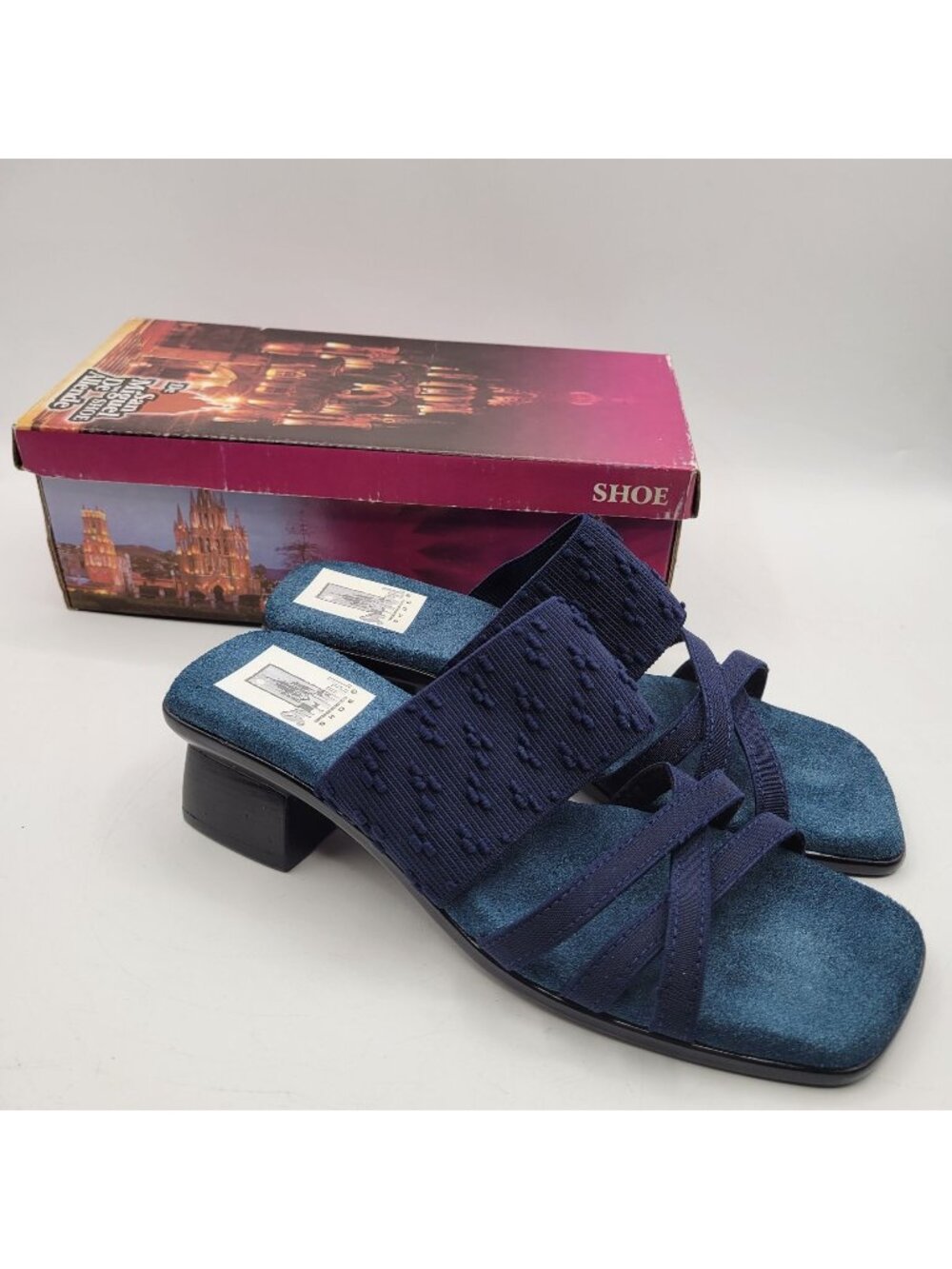 San Miguel Shoes Women's 7 Cocktail Combat Sandals Navy Blue Slip On Comfort NWB